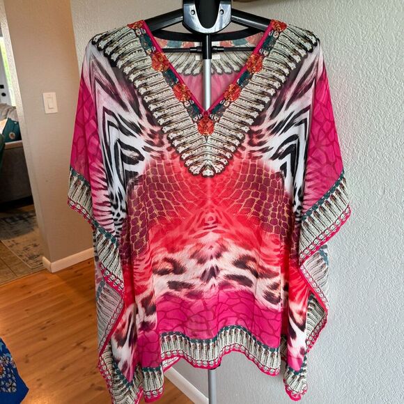 NWOT ASA Kaftans Caftan Swim Coverup Beachy Kimono Bright Leopard Print. Size S - Picture 1 of 4